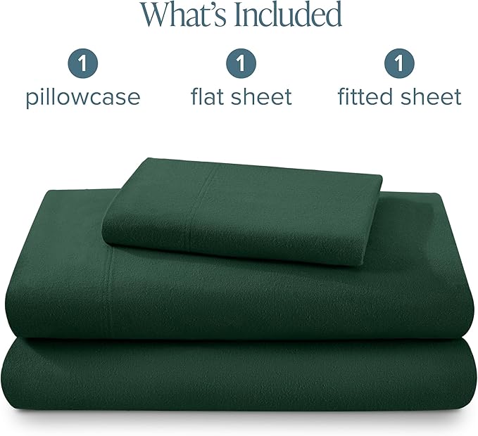 Bare Home Flannel Sheet Set 100% Cotton Twin Extra Long, Velvety Soft Heavyweight - Double Brushed Flannel - Deep Pocket (Twin XL, Forest Green)
