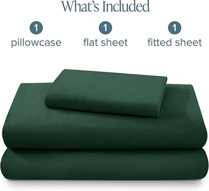 Bare Home Flannel Sheet Set 100% Cotton Twin Extra Long, Velvety Soft Heavyweight - Double Brushed Flannel - Deep Pocket (Twin XL, Forest Green)