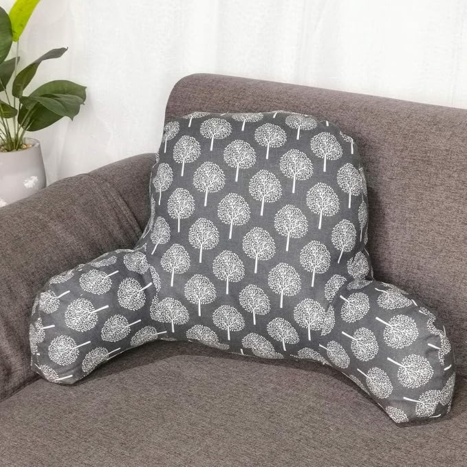 Bohemian Printed Reading Pillow with Support Arms Soft Bed Rest Pillows Back Support Cushion for Kids Reading Watching TV Sitting Up in Bed (23"×16"×10",Grey Tree)