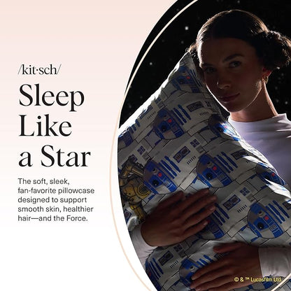 Kitsch x Star Wars R2-D2 & C-3PO Satin Pillowcase | Satin Pillowcase with Zipper, Better Than Silk Pillowcase | Frizz-Reducing Pillow Case for Hair & Skin Care, Cooling & Breathable - King