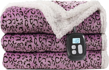 Electric Heated Blanket Full Size - 72"x84", Leopard Print Flannel Soft Heating Blanket, 10 Heating Levels, 1-12 H Auto Shut Off, Breathable Warm and Washable for Bed, Black Purple