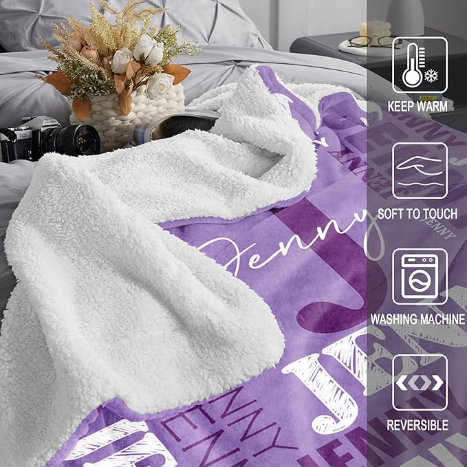 Personalized Blankets for Teen Boys Girls - Printed in USA Custom Blanket with Kid Names Reversible Plush Ultra-Soft Sherpa Fleece Monogrammed Baby Throw Blankets Customized Birthday Gifts for Adults