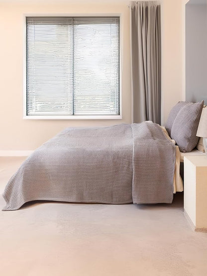 Premium Waffle Blanket Queen XL Size Grey - Premium Quality, 100% Turkish Cotton, Light and Airy Waffle Weave All-Season Quilt - Decorative Bedspread (Gray, Queen XL 95" x 102" Inch)