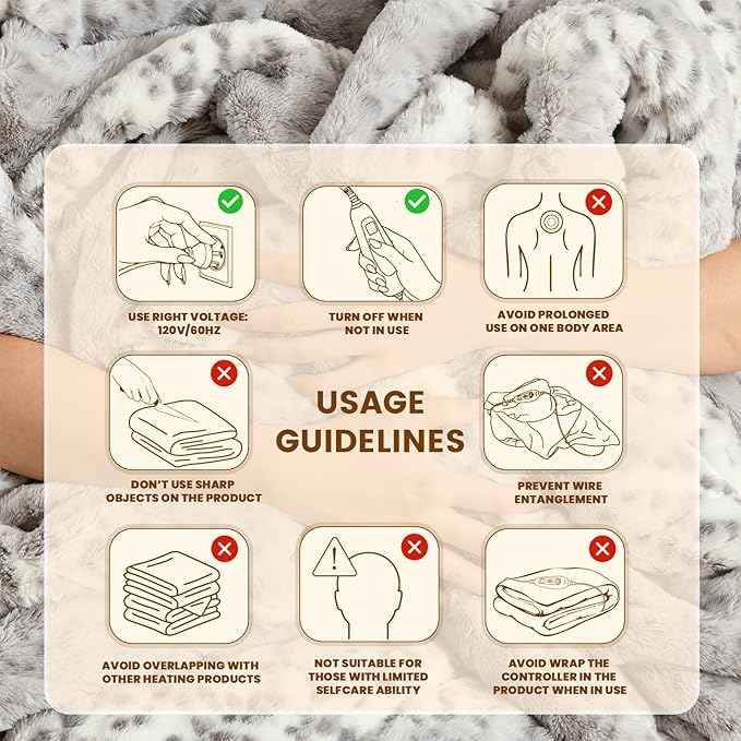 Bearhug Electric Blanket Heated Blanket King Size 100"x 90" Dual Controllers Heating Blanket Gift Reversible Faux Fur & Sherpa,10 Heating Levels, ETL, Machine Washable, Over-Heat Protection