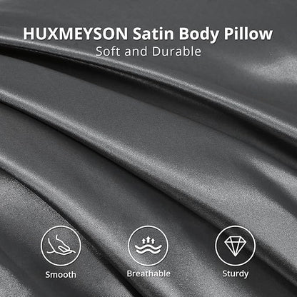 HUXMEYSON Body Pillow with Satin Pillowcase, Body Pillow for Adults, Removable Cover, Grey (20"x54")