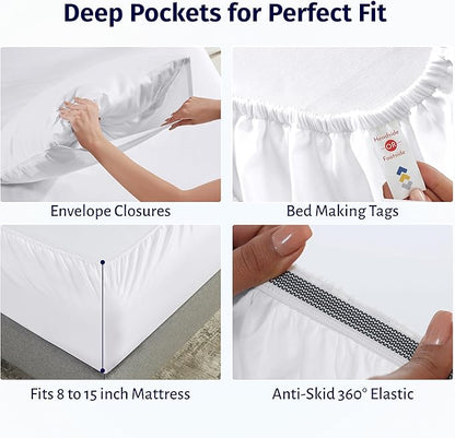 California Design Den Certified 100% Egyptian Cotton Full Size Sheets Set - Lightweight & Crisp Percale Cotton Sheets Full with Deep Pockets, Durable Luxury Bedding Set - White
