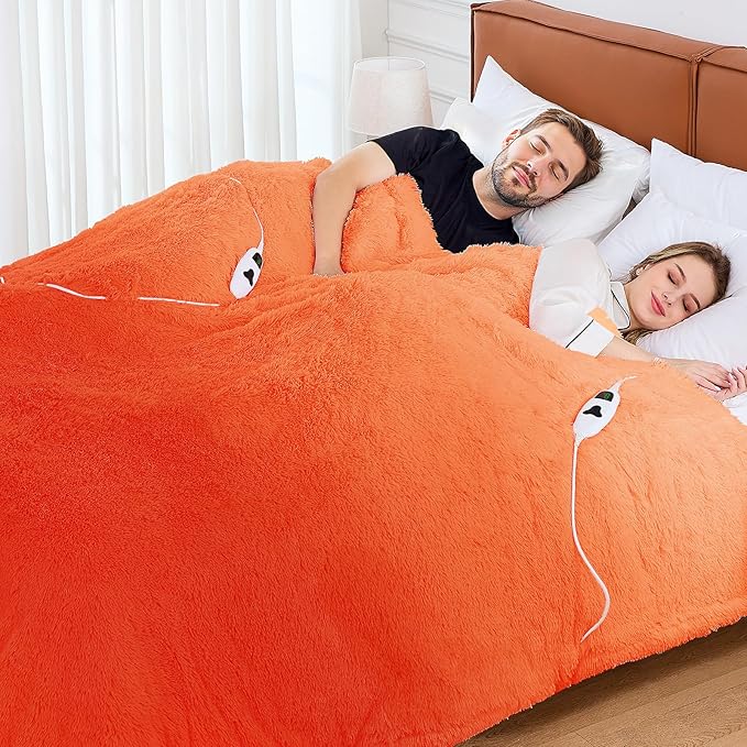 Heated Electric Blanket Queen–Faux Fur with Soft Thick SherpaWarm Winter Birthday Gifts for Women Grandma,Dual Control,10 Heat Settings,5 Time Settings, 84x90, Cocoa Brown