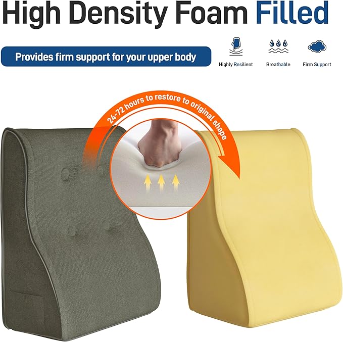 Daneey Reading Pillows for Sitting in Bed Adult Back Pillow, Back Support Pillow for Sofa, Foam Wedge Pillow for Neck, Lumbar, Back, Gray, 20 * 9 * 22IN