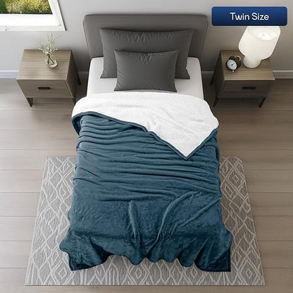 Utopia Bedding Sherpa Blanket Twin Size (Stone Blue, 90x66 Inches) - Soft Lightweight Plush Fleece Reversible Blanket for Bed, Sofa, Couch, Camping and Travel