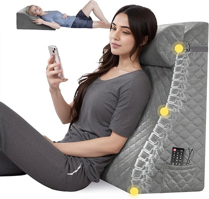 Daneey Reading Pillows for Sitting in Bed Adult Back Pillow for Bed Sitting Up, Back Support Pillow for Bed with Adjustable Roller, Foam Wedge Pillow for Neck, Lumbar, Back, Gray, 20 * 12 * 26IN