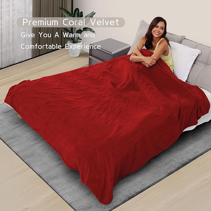 Heated Electric Blanket 72"x84" Full Size, Soft Coral Fleece Fast Heated Blanket with 4 Heating Levels and 10 Hours Auto-Off, Cozy Plush Fabric, Machine Washable - Home, Red