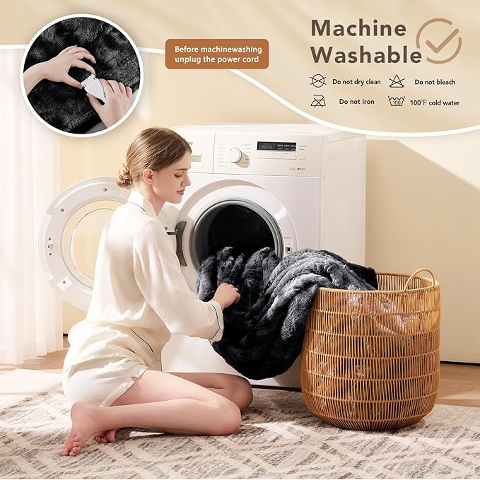 Homemate Heated Blanket Electric Throw - 50"x60" Heating Blanket Throw 1/2/4/6/8 Hours Auto-Off 10 Heat Levels Over-Heat Protection Luxury Faux Fur Sherpa ETL Certification