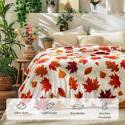 Fall Leaf Throw Autumn Blanket Fall Birthday Gift for Women Mom Girls Thanksgiving Halloween Fall Leaves Throw for Couch Sofa Bed Chair 60"x80"