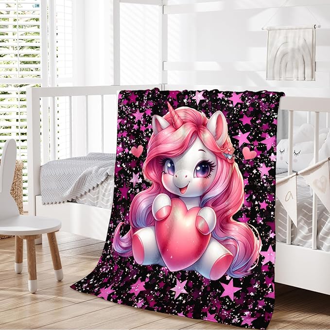 Girls Blanket for Kids Unicorn Blanket Gift for Daughter, 60 x 50 Inches Cozy Fuzzy Flannel Throw for Living Room Camping Club