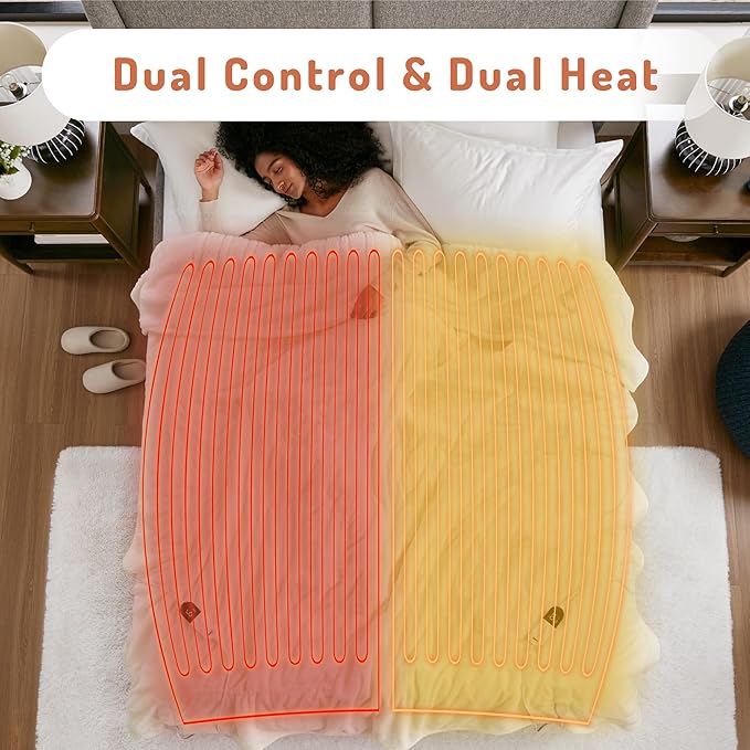 Degrees Of Comfort Electric Heated Blanket Queen Size With Dual Control - Soft Flannel Heating Blankets With 6 Heat Settings, 10-hour Auto Shut-off, Overheat Protection, ETL Certified - 84x90'', Ivory