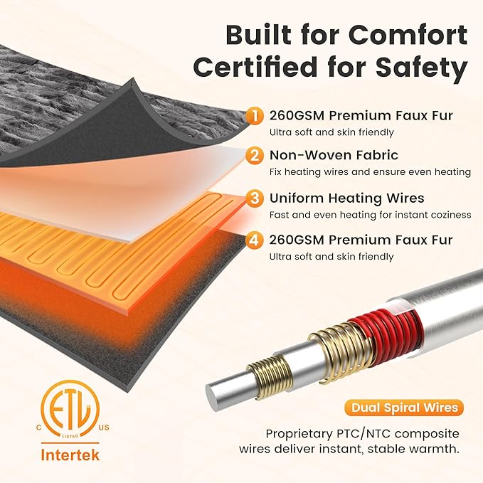 WOOMER Heated Blanket Throw 50" x 60", Electric Blanket Throw with 4 Heating Levels & 4H Auto Off, ETL Certified, Marble Grey Double-Sided Faux Fur, Over-Heat Protect, Machine Washable