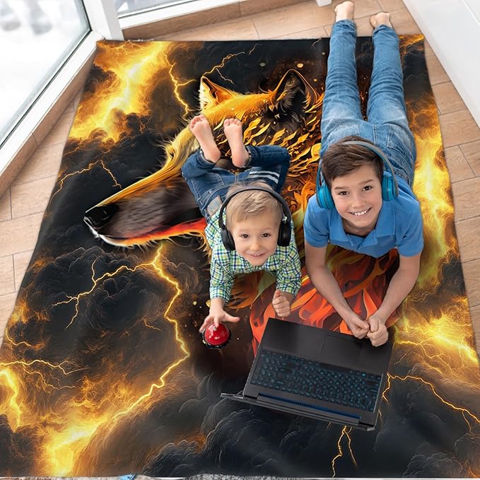 Kids Blanket Wolf Blankets for Boys Teens Gift for Wolf Lovers, Cozy 80 x 60 Inches Lightweight Flannel Throws for Travel Bed Living Room Garden Sofa