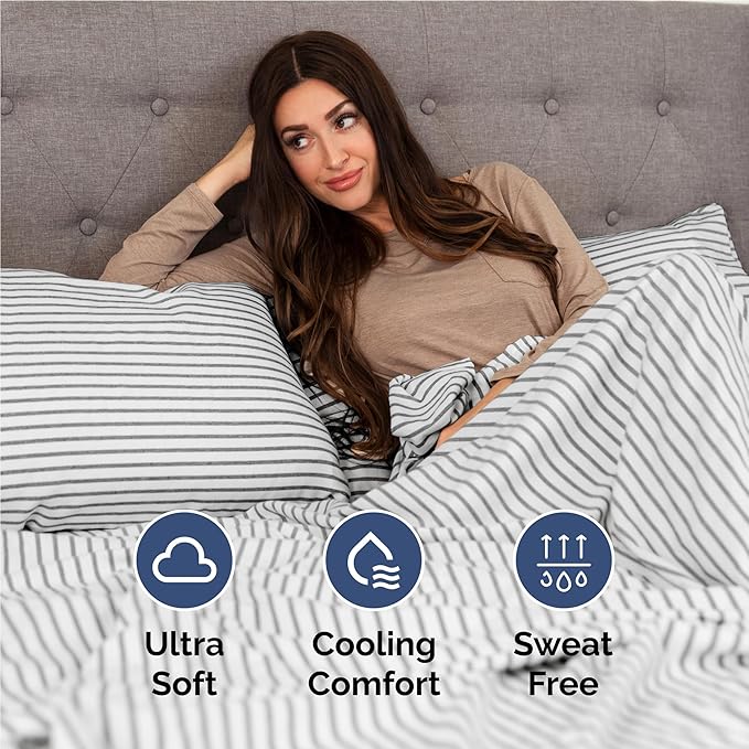 Twin XL 4 Piece Sheet Set - Comfy Breathable & Cooling - Soft Hotel Luxury Bedding Set with 8-16 Inch Deep Pockets - 1 Flat & 1 Fitted Sheet & 2 Pillowcases - Wrinkle Free & Easy Care - Grey Stripes 2
