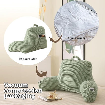 Reading Pillow for Sitting in Bed, Large Backrest Reading Pillow with Arm Rest,Back-Rest Support Cushion for Sit Up on Couch, Sofa, and Floor, Dorm Essentials (Green Corduroy, Large(19"))