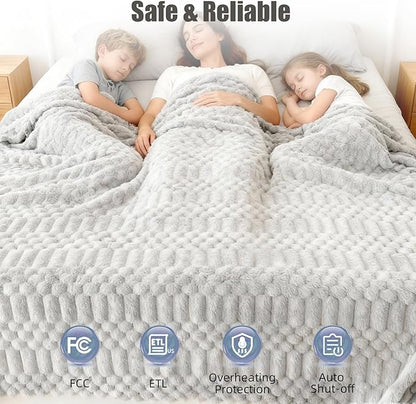 Heated Blanket King Size, 90“x100 Electric Blanket Heating with Dual Controllers, Fast Heating with 12 Heat Levels & 12 Hours Auto Off, with ETL & FCC for Bed(Light Gray)