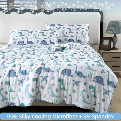 SDIII Dinosaur Comforter Twin 3 Pieces, Silky Breathable Microfiber and Spandex, Cute Dinosaur Bedding Twin Set for Boys Girls Kids and Teens