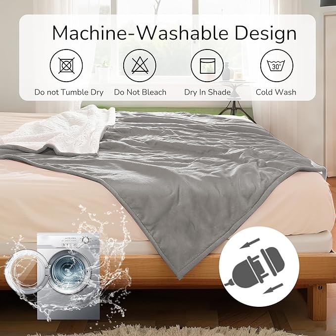 Electric Heated Blanket Queen Size 84"x90" - Dual-Sided with Microplush & Sherpa Fabric, 4 Heat Settings & 10 Hours Auto Off, Machine Washable - Light Gray
