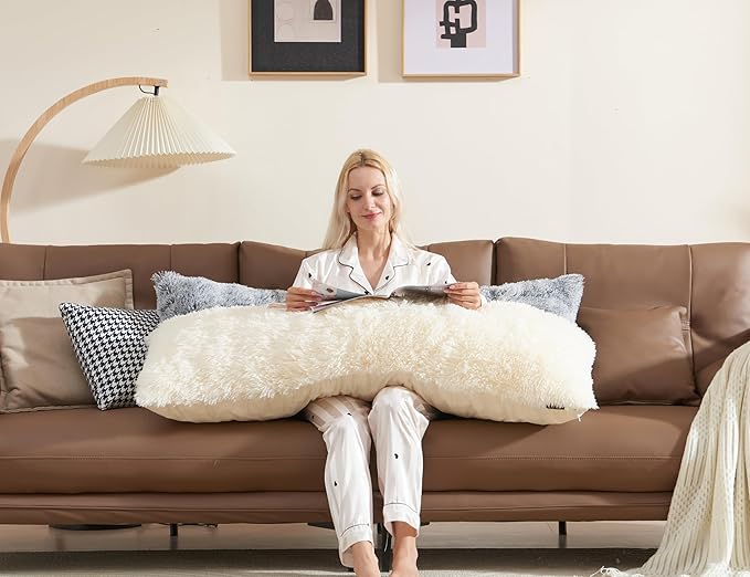 Bed Memory Foam Pillows with Removable Covers for Queen Bed 20x54 Soft Nursing Couch Pillows with Long Pillow Case for Beige Body Pillow Side Sleeper for Kids Machine Washable