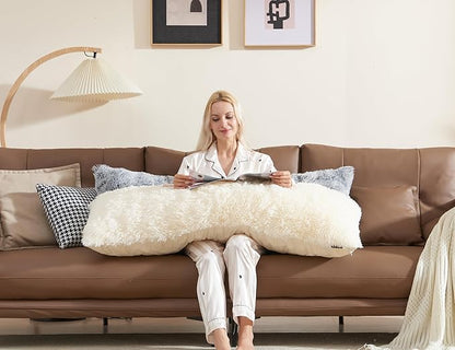 Bed Memory Foam Pillows with Removable Covers for Queen Bed 20x54 Soft Nursing Couch Pillows with Long Pillow Case for Beige Body Pillow Side Sleeper for Kids Machine Washable