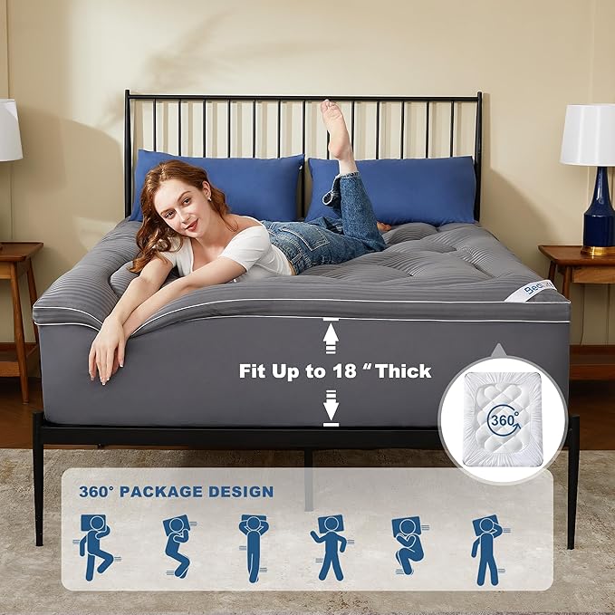 BEDLORE King Mattress Topper, Thick Pillow Top Pad for Back Pain Relief, Cooling Soft Mattress Cover with Deep Pockets 6-18 inch