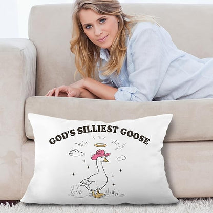 God's Silliest Goose Funny Christian Pillow Covers 12x20, Christian Room Decor, Western Pink Cowgirl Hat Silly Goose Decorative Lumbar Pillow Covers for Home Bedroom Living Room