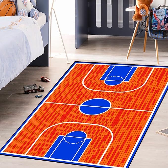 Basketball Court Rug for Boys Bedroom Kids Carpet Sports Rugs for Boys Bedroom Sports Carpet for Kids Room Decor Floor Mat, 2x3 Feet