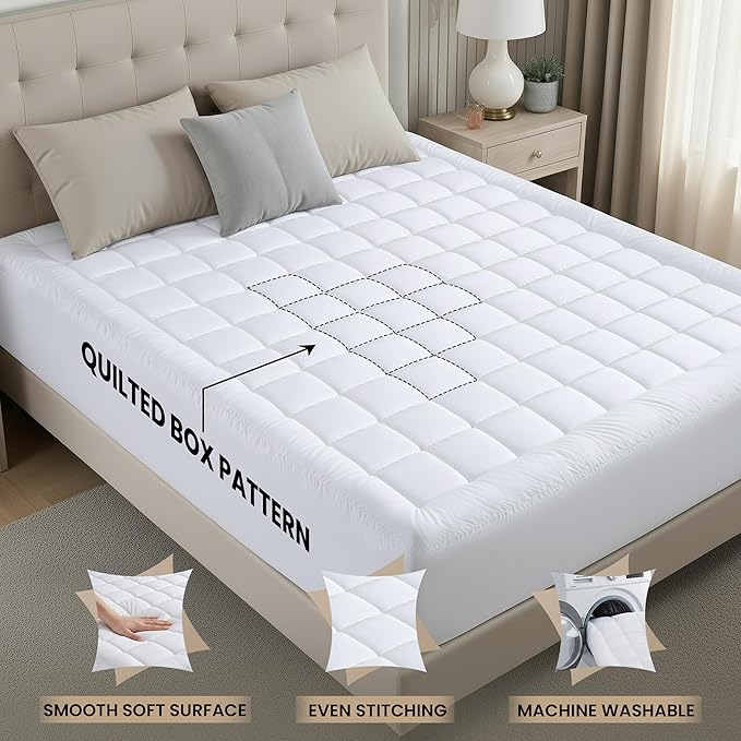 Utopia Bedding California King Mattress Pad, Quilted Fitted Premium Mattress Protector, Deep Pocket Cover Stretches up to 16 Inches, Fluffy Pillow Topper (72x84 Inches, White)