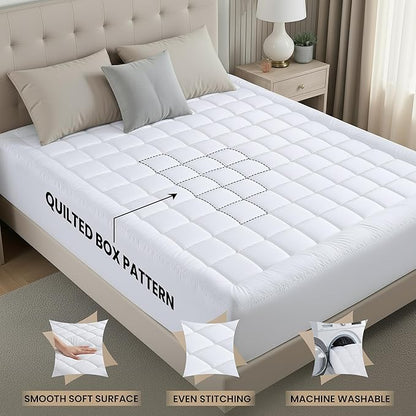 Utopia Bedding Twin Mattress Pad, Quilted Fitted Premium Mattress Protector, Deep Pocket Cover Stretches up to 16 Inches, Fluffy Pillow Topper (39x75 Inches, White)
