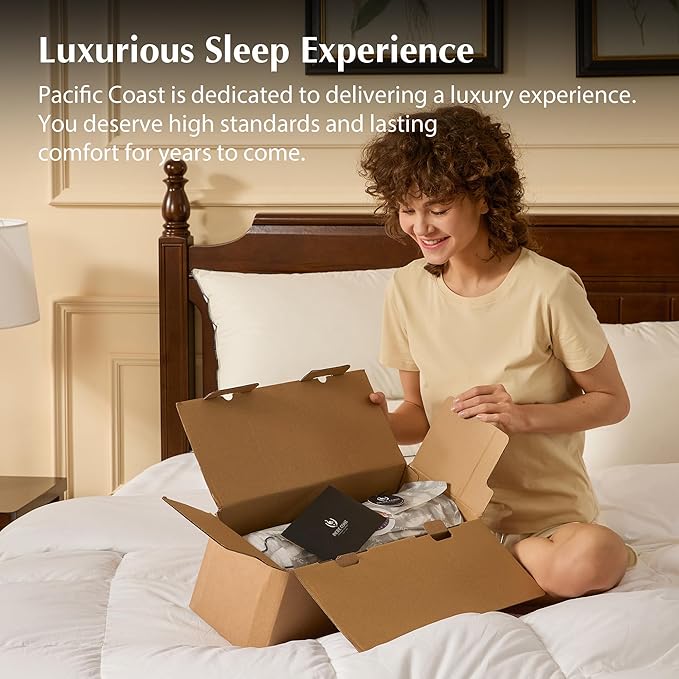 Pacific Coast Bed Pillows for Side and Back Sleepers, Feather Down Hotel Collection Pillows with Classic Diamond Pattern, Medium Supportive, King Size 2 Pack Set