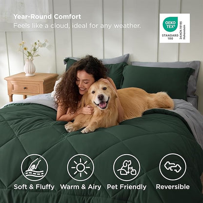 Bedsure Full Size Comforter Set - 7 Pieces Reversible Forest Green Bedding, Full Size Bed Set for All Seasons, Bed in a Bag with Down Alternative Comforter, Sheets, Pillowcases & Shams