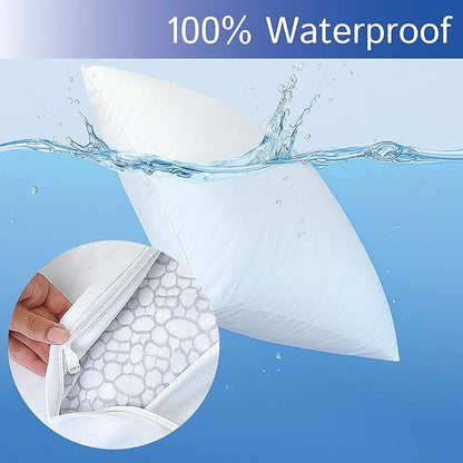 Euro Size Pillow Protectors (Set of 2) - European Square 16x16 Pillow Covers Waterproof Hypoallergenic Dust Proof Zippered Encasement
