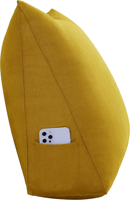 Cotton Linen Daybed Pillow Large Filled Triangular Soft Headboard Wedge Cushion Bed Backrest Positioning Support Reading Pillow for Adult Shoulder Lumbar Leg Bolster（Yellow, Small）