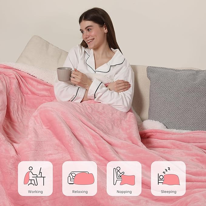 ESTINGO Heated Blanket Queen, Dual Control Electric Blanket Queen Size with 5 Heating Levels & 10 Hours Auto Off, Machine Washable Plush Heating Blanket for Bed Camping Office 84" x 90", Pale Pink