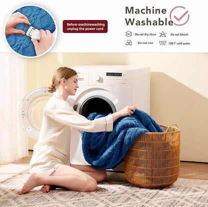 Heated Electric Blanket Full Size-72"x84" Heating Blanket with 10 Heating Levels & 5 Time Settings Over-Heat Protection，Winter Warmer for Adults with ETL Certification（Blue）