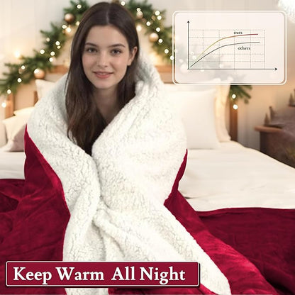 Electric Heated Blanket Flannel & Sherpa 72"x84" Full Size - 4 Heat Levels, 10H Auto Shut Off, Fast Heating, Cozy and Comfortable, Warm Gifts, Machine Washable - Red