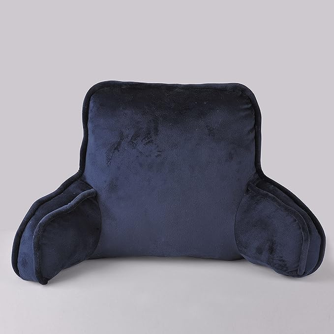 Home Soft Things Super Soft Bedrest Reading Pillow, Lounger Backrest Pillow for Sitting in Bed with Arms Pockets, 20" x 18" x 17", Navy