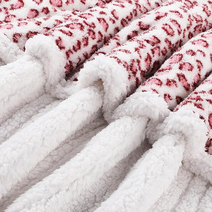 Electric Heated Blanket Throw 50"×60" with 6 Heating Levels &3 Hours Auto Off, Heating Double Sided Plush Sherpa, Fast Heating, Machine Washable Leopard Print Pink & White