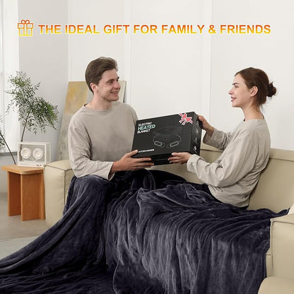 Electric Blanket Queen Size, Super Soft Cozy Upgraded Flannel Heated Blanket Dual Control with 5 Heating Levels & 10 Hours Auto Off, Fast Heating & Overheat Protection, 84" x 90", Dark Gray