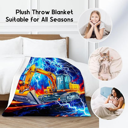 Kids Blanket Gifts, Excavator Blankets for Boys, Construction Truck Throw for Kids, Soft Plush Throw for Car Lovers, 40"x50"