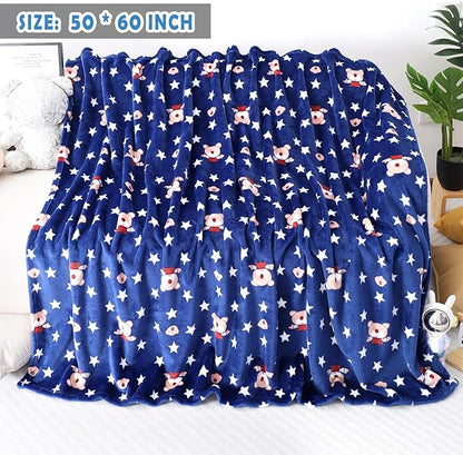 Warm Soft Toddler Fleece Blankets for Boys with Cartoon Bear & Star Pattern Print - Cozy Fuzzy Plush Flannel Kids Throw Blanket for Daycare & School - 50x60 inches