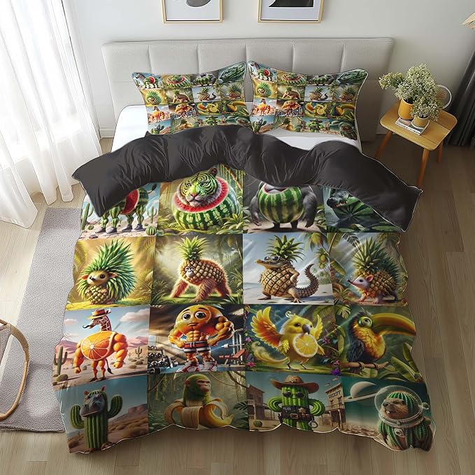 Italian Brainrot Bedding Duvet Cover Set,Funny Fusion AnimalsTwin Full Queen King Comforter Cover Bedding Set for Kids Boys Bed Decor Gifts ﻿ (Color 7,Twin (68" x 90"))