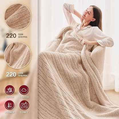 Heated Electric Blanket King Size - 100"x90" Flannel Heating Blanket with 10 Heating Levels & 5 Time Settings Over-Heat Protection, Winter Warmer for Adults with ETL Certification（Beige）