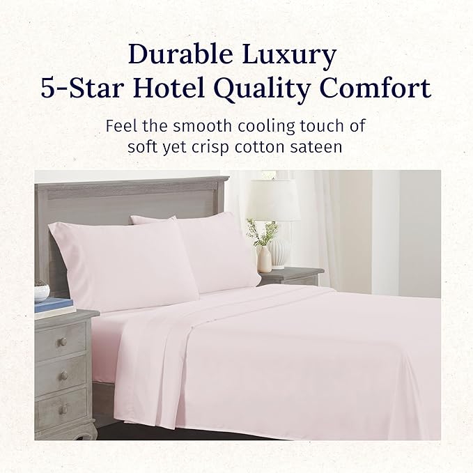 California Design Den - Luxury Full Size Sheet Set - 100% Cotton, 600 Thread Count Deep Pocket Full Size Bed Sheets, Cooling Hotel-Quality Sheets with Sateen Weave - Blush Pink