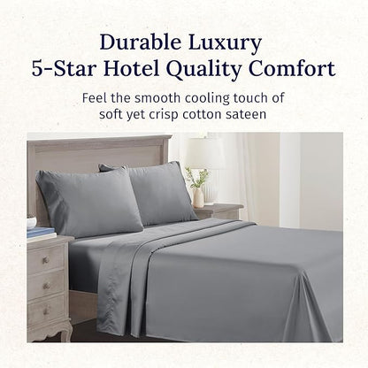 California Design Den - Luxury Full Size Sheet Set - 100% Cotton, 600 Thread Count Deep Pocket Full Size Bed Sheets, Hotel-Quality Cooling Sheets with Sateen Weave - Mist Grey