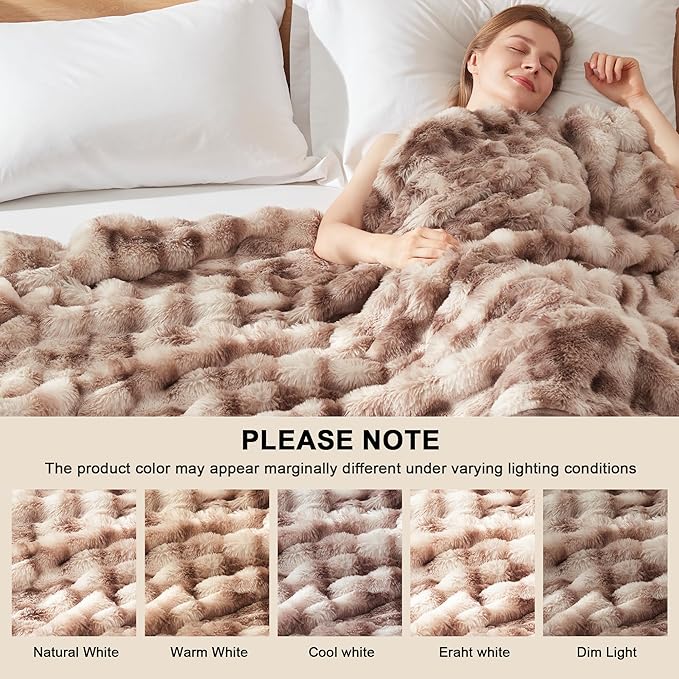Heated Throw Blanket - Plush Thick Bubble Faux Fur Heated Blanket, Fast Heating Electric Blanket 6 Heating Levels & 4 Hours Auto-Off, Machine Washable, 50"x60", Patterned Taupe